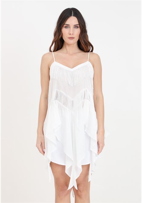 White women's muslin top with fringes PINKO | Tops | 103734-A1XNZ05