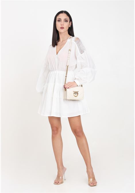 Short white muslin women's dress with fringes PINKO | 103741-A1XNZ05