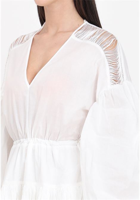 Short white muslin women's dress with fringes PINKO | Dresses | 103741-A1XNZ05