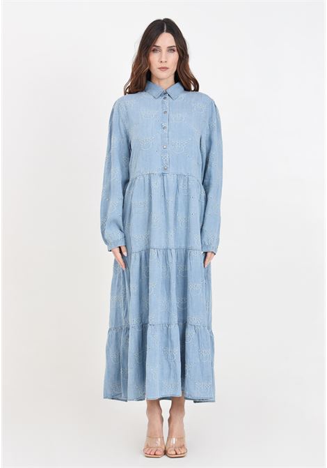 Women's long shirt dress in indigo broderie anglaise lace fabric PINKO | ABITO PINKOJEANS