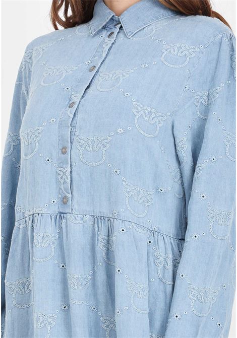 Women's long shirt dress in indigo broderie anglaise lace fabric PINKO | Dresses | ABITO PINKOJEANS