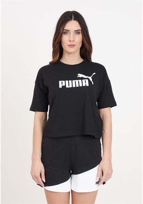 T-shirt da donna nera Ess cropped logo tee PUMA | T-shirt | 58686601