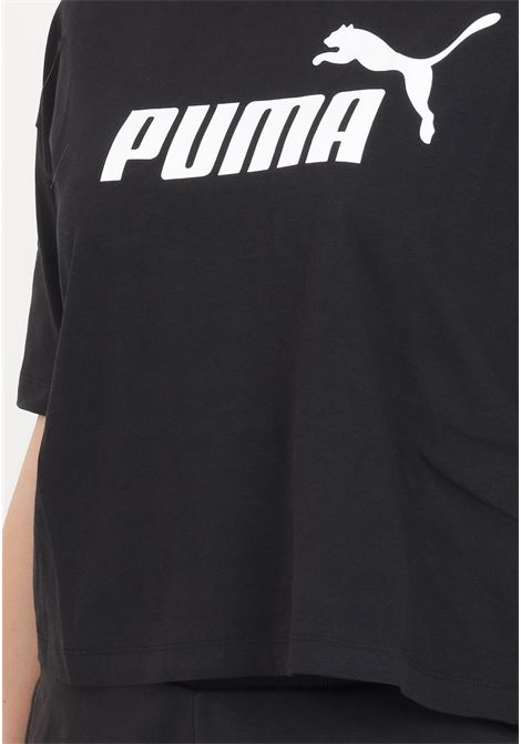 T-shirt da donna nera Ess cropped logo tee PUMA | 58686601