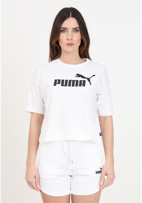 T-shirt da donna bianca Ess cropped logo tee PUMA | 58686602