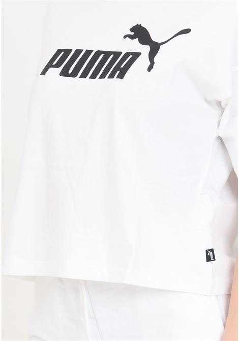 White women's t-shirt Ess cropped logo tee PUMA | 58686602