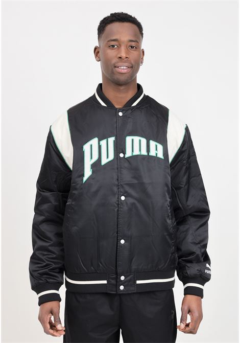 Puma team varsity men's college jacket, black, white and green PUMA | 62369101
