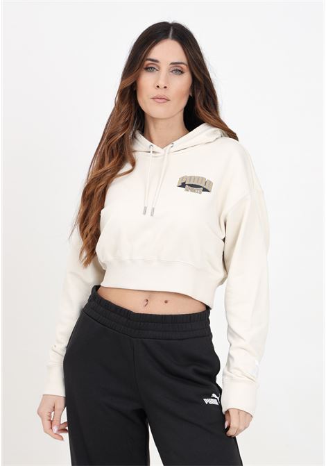 Women's cream Puma team cropped hoodie PUMA | 62434687
