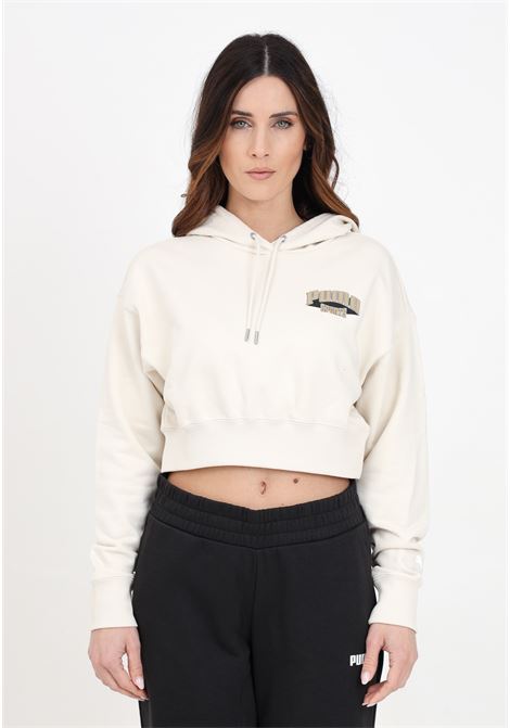 Women's cream Puma team cropped hoodie PUMA | 62434687