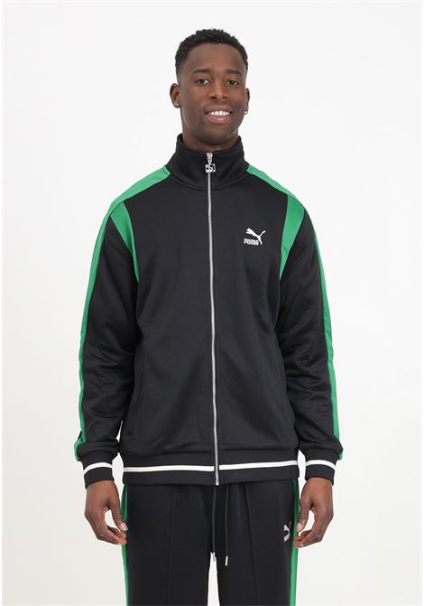 Felpa da uomo track jacket t7 nera verde e bianca PUMA | 62439201
