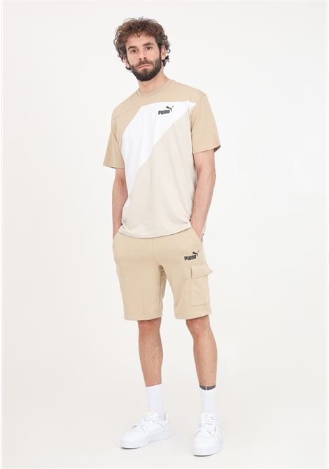 Shorts da uomo beige con stampa logo ESS Cargo PUMA | 67336683