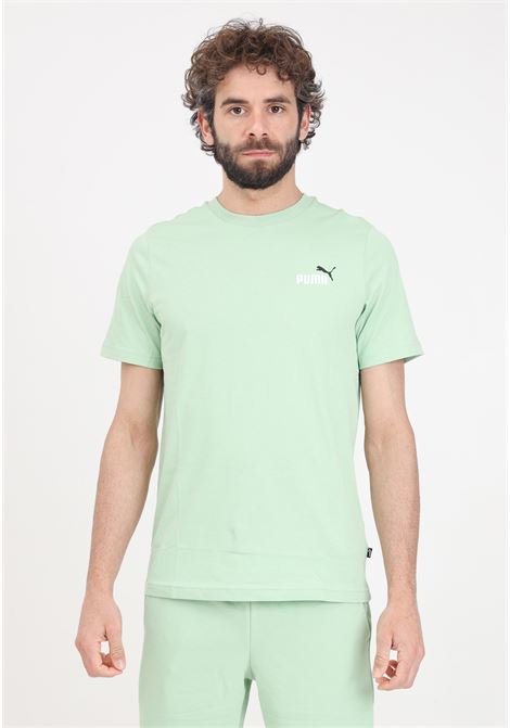 T-shirt verde da uomo Essentials+ con stampa logo piccolo PUMA | 67447095