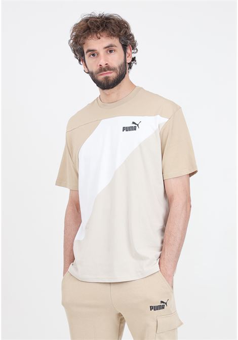 Beige and white Puma power colorblock men's t-shirt PUMA | T-shirt | 67892983