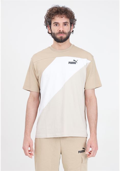 Beige and white Puma power colorblock men's t-shirt PUMA | 67892983