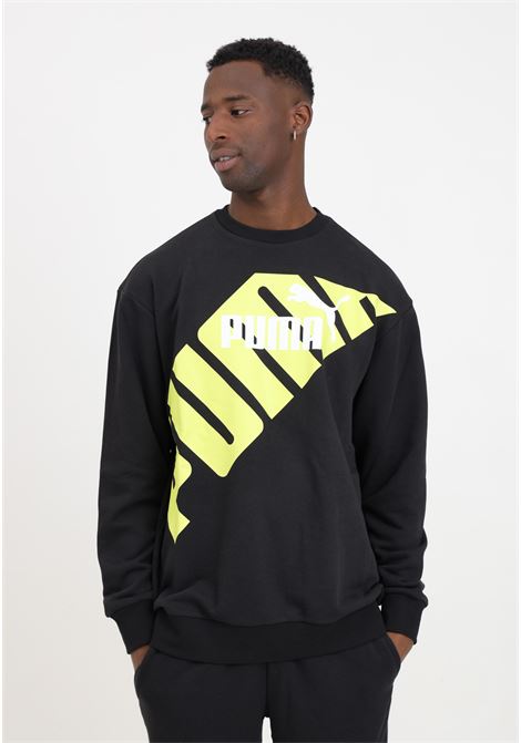 Black and neon yellow PUMA POWER graphic hoodie for men PUMA | 67896151