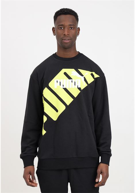 Black and neon yellow PUMA POWER graphic hoodie for men PUMA | 67896151
