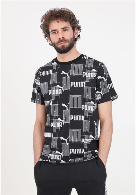 Black men's t-shirt ESS+ aop logo PUMA | T-shirt | 67898201