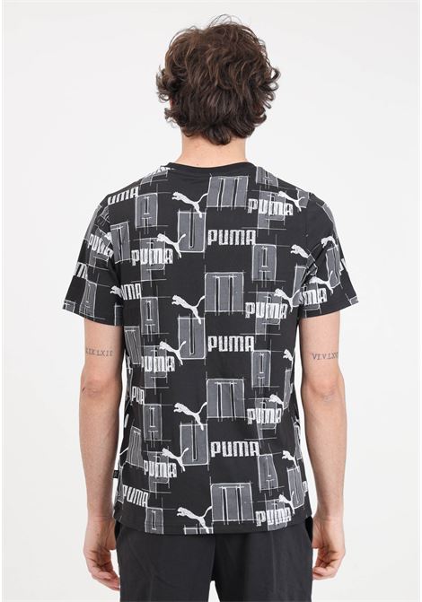 T-shirt nera da uomo ESS+ logo aop PUMA | T-shirt | 67898201