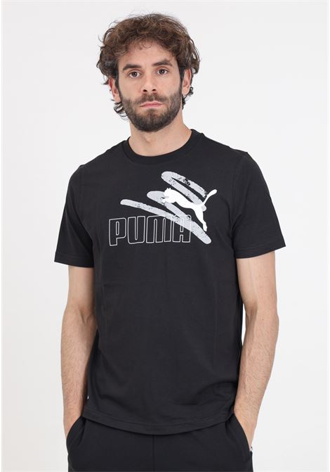 T-shirt sportiva nera da uomo Ess+ logo lab PUMA | 67898801
