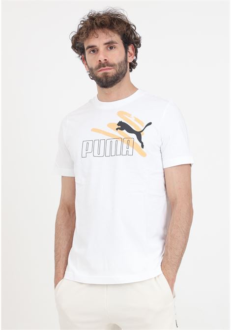 T-shirt sportiva bianca da uomo Ess+ logo lab PUMA | 67898802