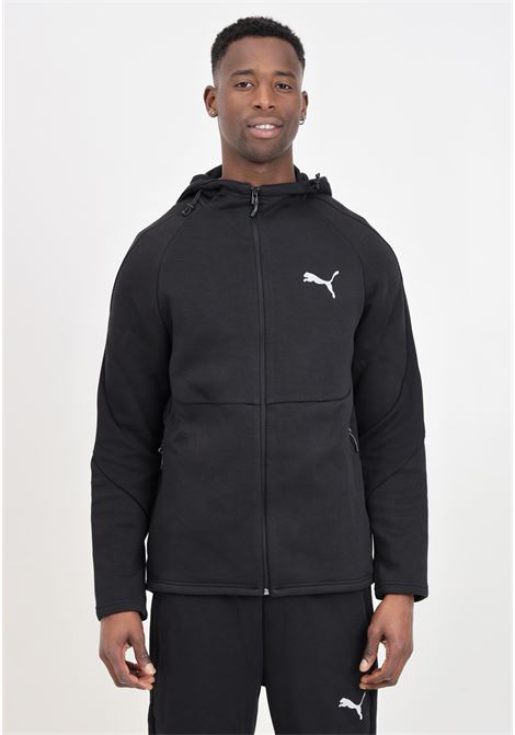 Black sweatshirt with full zip and hood EVOSTRIPE for men PUMA | 67899501