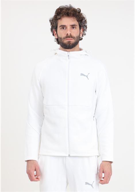 White sweatshirt with full zip and hood EVOSTRIPE for men PUMA | 67899502