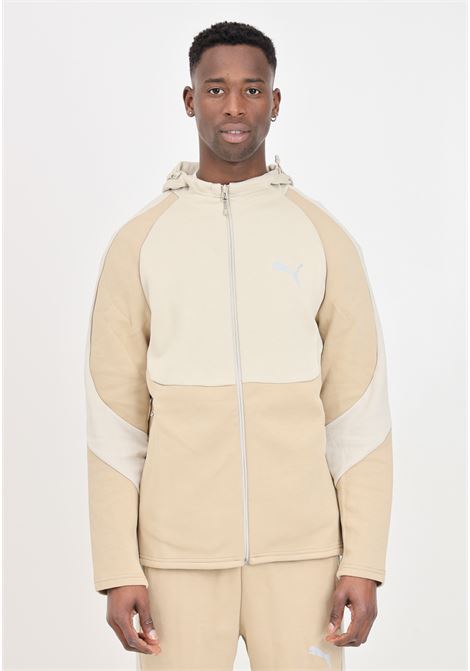 Beige sweatshirt with full zip and hood EVOSTRIPE for men PUMA | 67899583