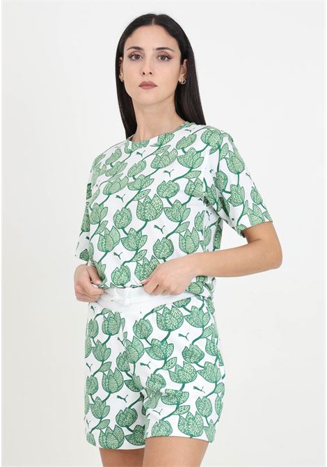 T-shirt da donna bianca e verde Ess+ blossom aop PUMA | T-shirt | 67949386
