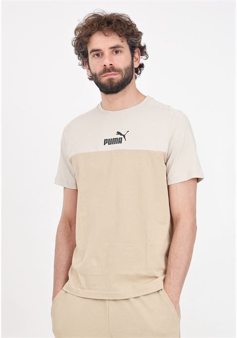 T-shirt da uomo Ess+ block tee beige chiaro e scuro PUMA | T-shirt | 84742683