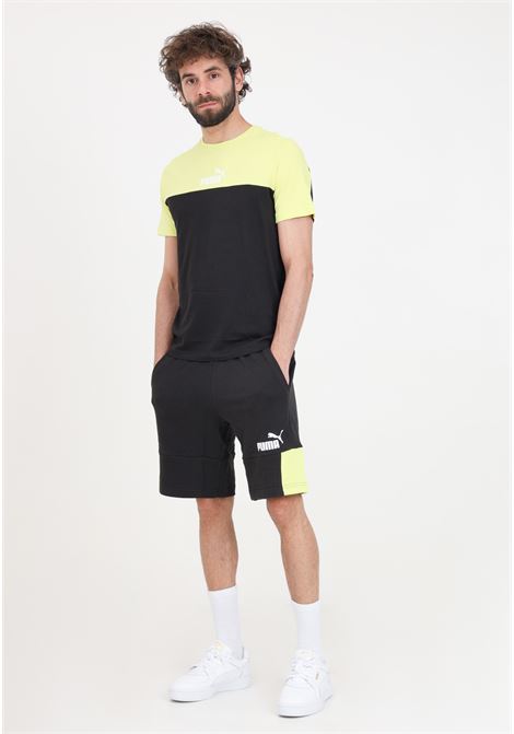 Men's black and lime green Essentials+ block shorts PUMA | 84742938