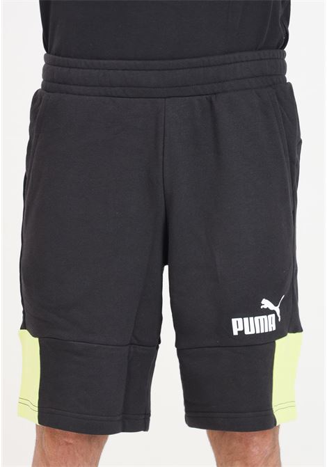 Shorts da uomo neri e verde lime Essentials+ block PUMA | 84742938
