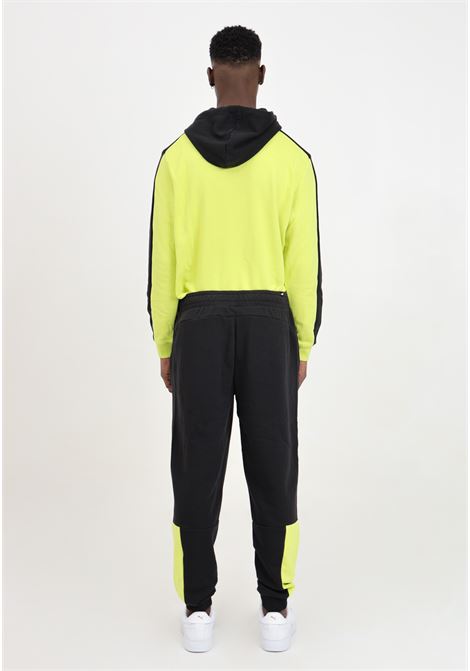 Pantaloni sportivi neri da uomo con inserti di colore giallo fluo ESS block PUMA | Pantaloni | 84800738