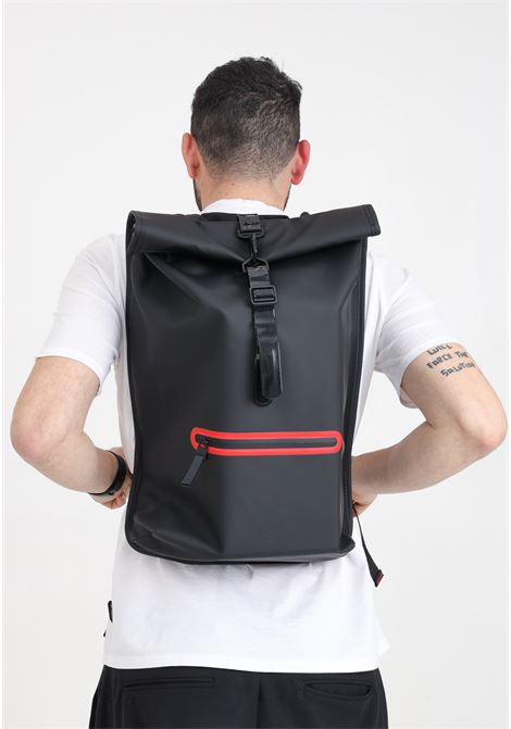 Backpack for men and women, black rolltop rucksack contrast RAINS | Backpacks | RA14540BLA