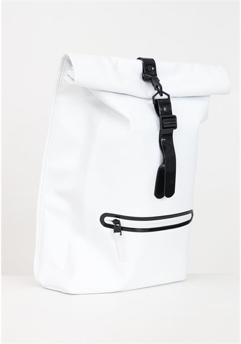Backpack for men and women, white rolltop rucksack contrast RAINS | RA14540POW