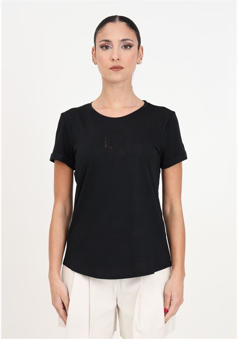T-shirt da donna nera con logo ricamato RALPH LAUREN | T-shirt | 200934390001BLACK