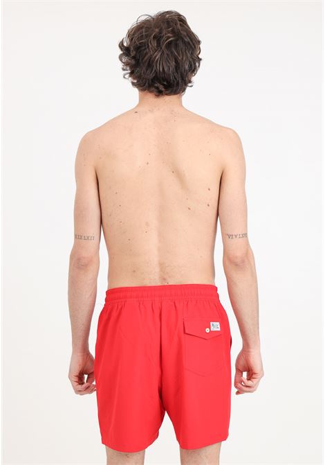 Red men's swim shorts with contrasting side logo embroidery RALPH LAUREN | Beachwear | 710907255005RL2000 RED