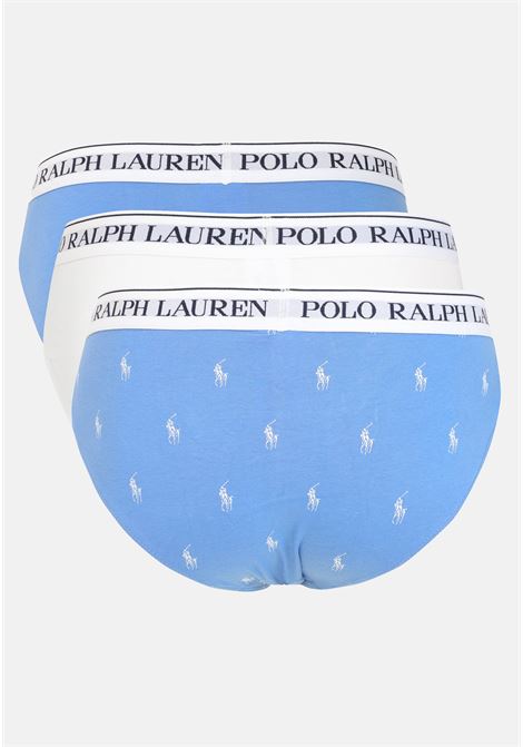 Set of 3 white and blue men's briefs with logoed elastic band RALPH LAUREN | Slip | 714840543017ISL AOPP/WHT/HB ISL BLU