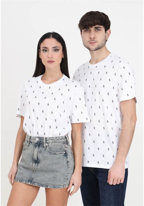 White men's and women's t-shirt with allover logo RALPH LAUREN | T-shirt | 714899612001WHITE AOPP