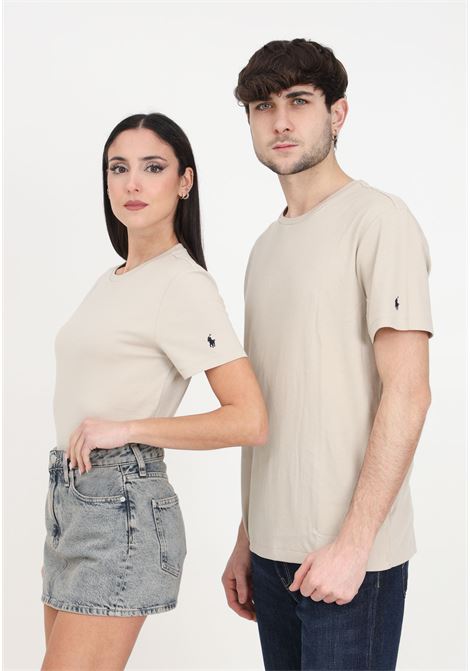 Beige men's and women's t-shirt with logo on the sleeve RALPH LAUREN | 714931653002STONEWEAR GREY