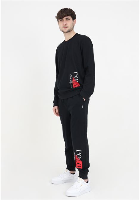 Men's black fleece jogging trousers with logo RALPH LAUREN | Pants | 714932512002POLO BLACK