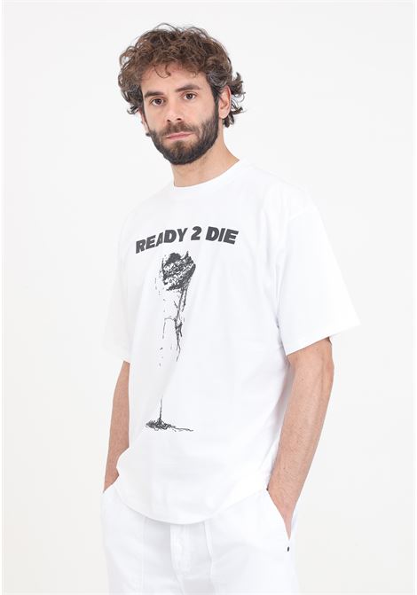T-shirt da uomo bianca con stampa logo in nero READY 2 DIE | R2D0401