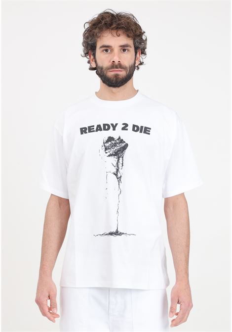 T-shirt da uomo bianca con stampa logo in nero READY 2 DIE | R2D0401