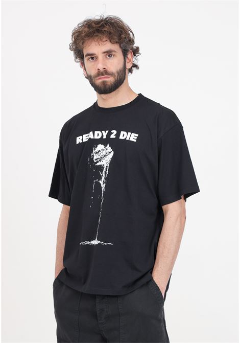 T-shirt da uomo nera con stampa logo in bianco READY 2 DIE | R2D0402