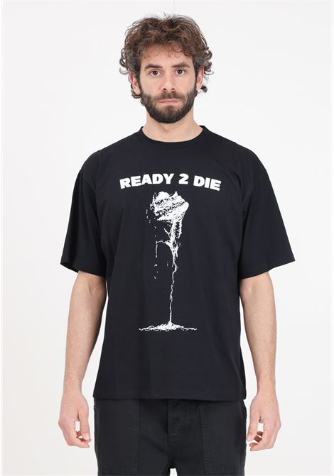 T-shirt da uomo nera con stampa logo in bianco READY 2 DIE | R2D0402