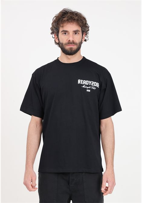 T-shirt da uomo nera con stampa logo in bianco READY 2 DIE | R2D0502