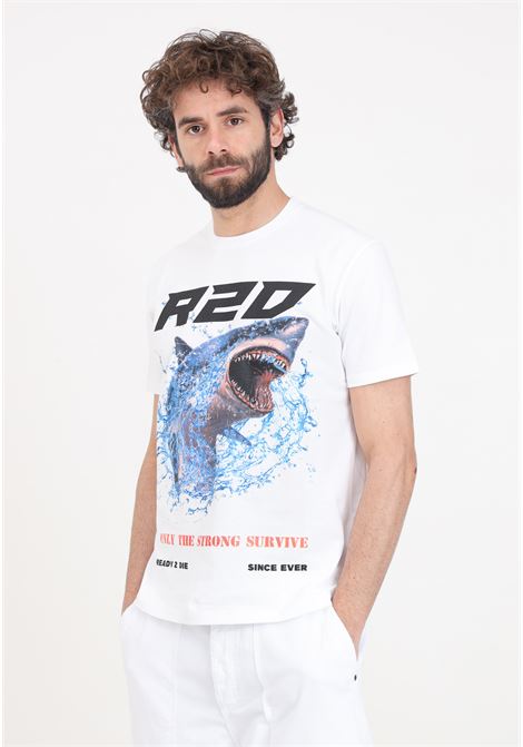 T-shirt da uomo bianca con stampa logo a colori READY 2 DIE | T-shirt | R2D0702