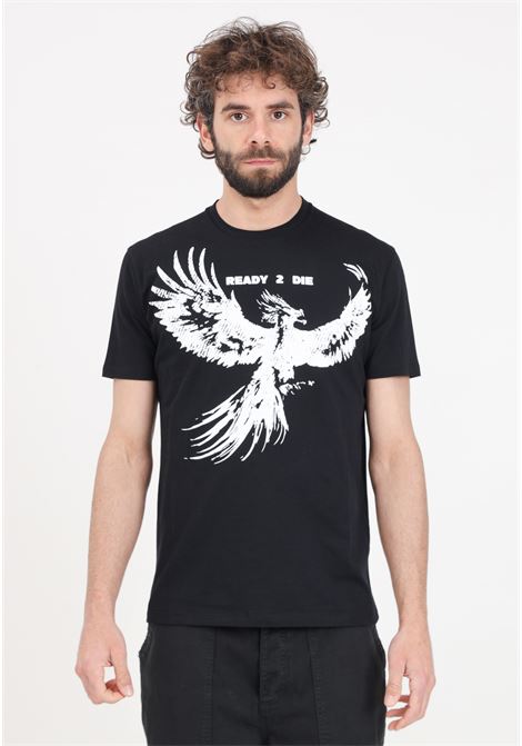 T-shirt da uomo nera con stampa logo in bianco READY 2 DIE | R2D0902