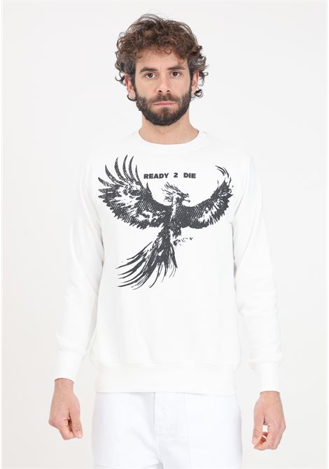 White men's sweatshirt with black logo print READY 2 DIE | Hoodie | R2D1201