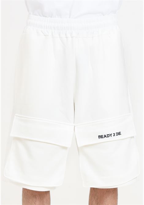 Shorts da uomo bianchi con ricamo logo a contrasto READY 2 DIE | Shorts | R2D1501