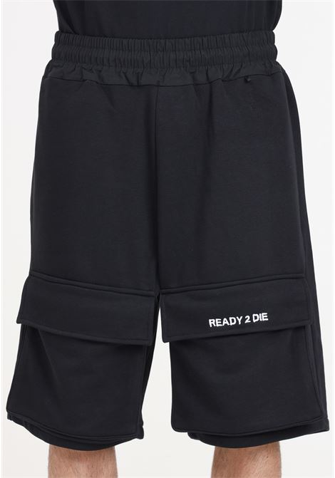 Black men's shorts with contrasting logo embroidery READY 2 DIE | Shorts | R2D1502
