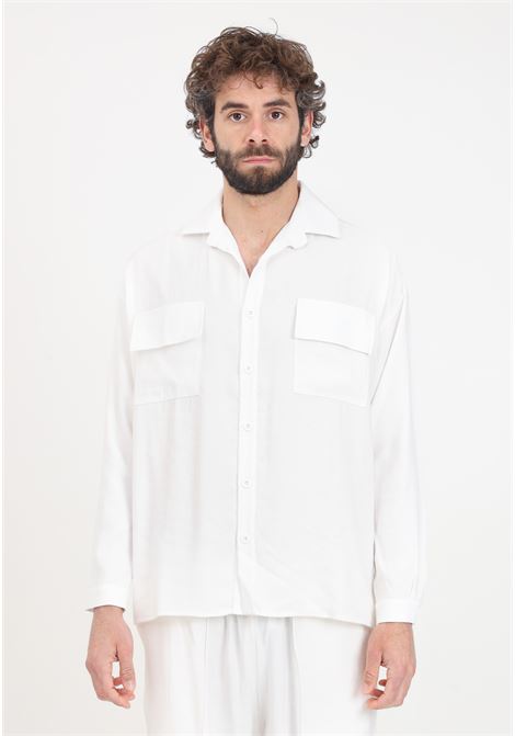 Camicia da uomo bianca con due tasconi READY 2 DIE | Camicie | R2D1701